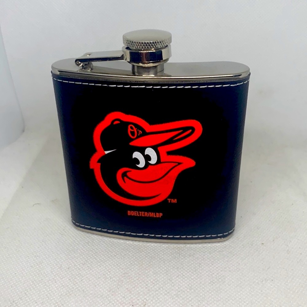 MLB Baltimore Orioles 6 oz Stainless Steel Leather Wrapped Flask